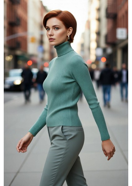 Kadınlara Özel Fitted Balıkçı Yaka Uzun Kollu Basic Triko Kazak Kış Günleri Için Ideal Akrilik