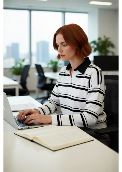 Kadın Oversize Polo Yaka Çizgili Triko Kazak Düşük Kol Rahat Kesim Günlük Şıklık Için Ideal modelleri