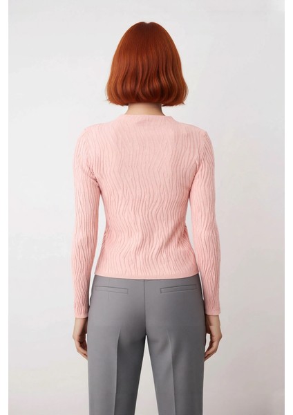 Kadın Ince Triko Dokulu Desen Fitted Kalıp Dik Yaka Standart Kollu Uzun Regular Boy fırsatları