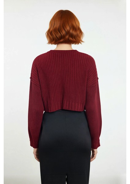 Kadınlar Için Oversize Crop Bisiklet Yaka Fitilli Uzun Kollu Basic Akrilik Triko Kazak Ilkbahar fırsatları