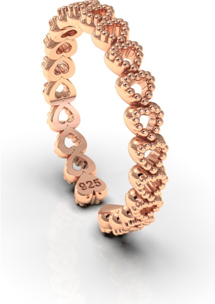 925 Ayar Rose Sıralı Tamtur Kalp Ayarlanabilir Gümüş Yüzük modelleri