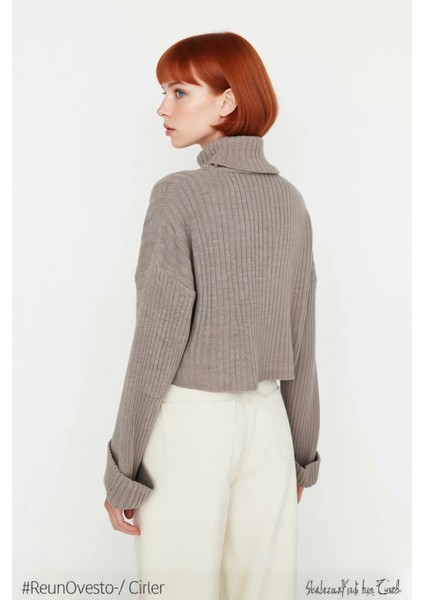 Kadın Oversize Super Crop Balıkçı Yaka Uzun Kollu Akrilik Triko Kazak Kışlık Günlük Şıklık fırsatları