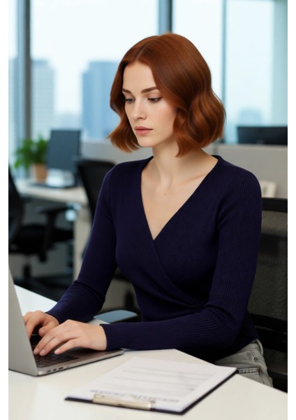 Kadın Fitted Kruvaze Yaka Bağcıklı Triko Üst Modern Günlük Kombinler Için Şık ve Rahat Seçim modelleri