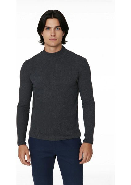 Erkek Fitted Dar Kalıp Dik Yaka Uzun Kol Fitilli Triko Kazak Kış Günleri Için Şık ve Rahat Seçim fiyatları