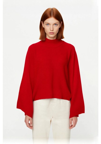 Kadın Oversize Dik Yaka Ispanyol Kol Akrilik Triko Kazak Soğuk Havalarda Rahat ve Şık Kaliteli fiyatları