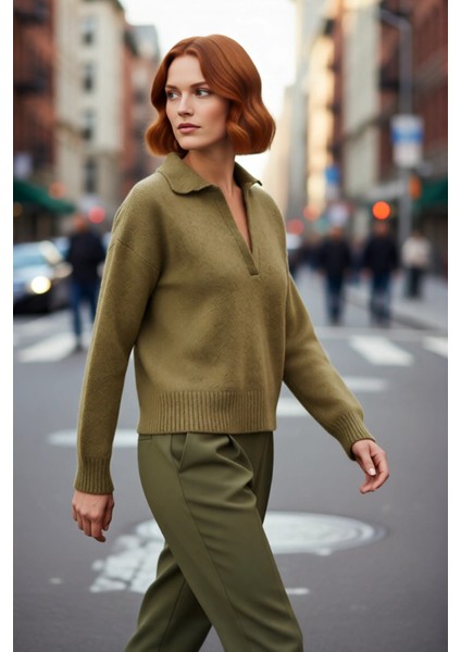 Kadın Oversize Polo Yaka Triko Kazak Kışlık Soğuk Hava Şıklığı Için Ideal Günlük Kombinler