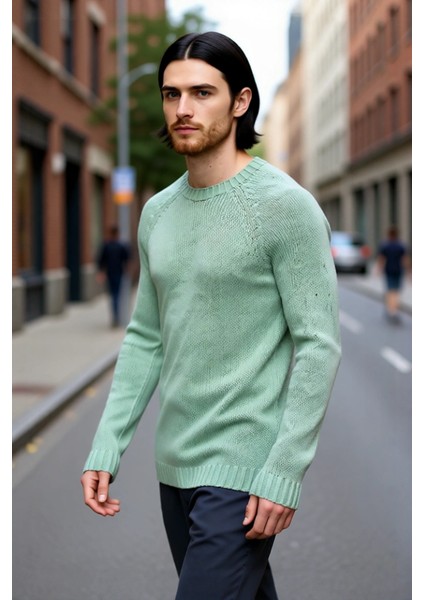 Erkek Fitted Kalıp Bisiklet Yaka Seamless Reglan Kol Basic Triko Kazak Sonbahar Kış Şıklığı