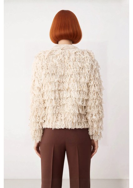 Kadın Püsküllü Dokulu Triko Kazak Regular Kalıp Bisiklet Yaka Kış Şıklığı Için Ideal Seçim fırsatları