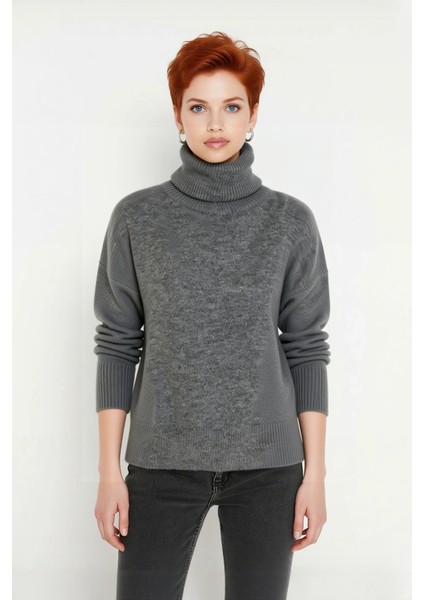 Kadın Oversize Balıkçı Yaka Düşük Kol Triko Kazak Kışlık Soğuk Hava Şıklığı Rahat Giyim Kaliteli fiyatları