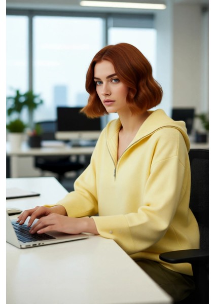 Kadın Oversize Fermuarlı Dik Yaka Triko Kazak Düşük Kol Uzun Kış Günleri Için Ideal Model modelleri