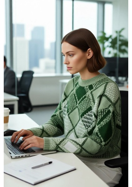 Kadın Oversize Baklava Desenli Düşük Kol Bisiklet Yaka Triko Crop Kazak Kış Sezonu Için Ideal modelleri