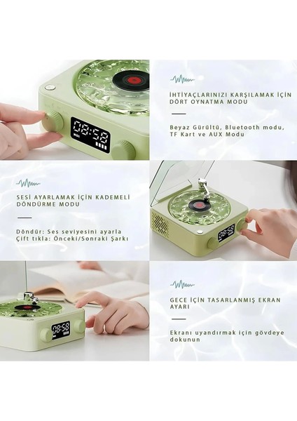 Waves Nostalji Plak Görünümlü Bluetooth Hoparlör 3D Ses Dalgası Retro Müzik Plak Yeşil - Lisinya fiyatları