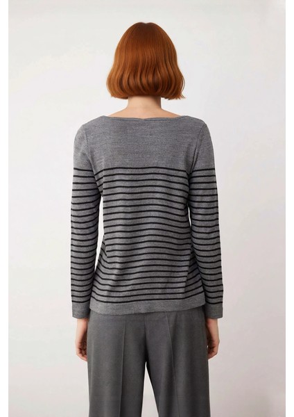Kadınlar Için Gri Çizgili Bisiklet Yaka Akrilik Triko Kazak Sonbahar Kış Stilinizi Yükseltin fırsatları