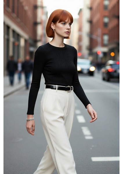 Kadın Fitted Bisiklet Yaka Uzun Kollu Basic Triko Kazak Ilkbahar Sonbahar Şıklığına Zarif Dokunuş