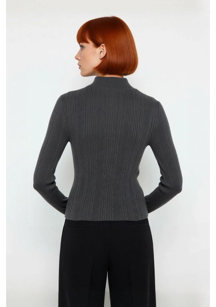 Kadınlar Için Dik Yaka Fitilli Dokuma Fitted Kalıp Uzun Kollu Basic Triko Kazak Kışlık Şıklık ve fırsatları