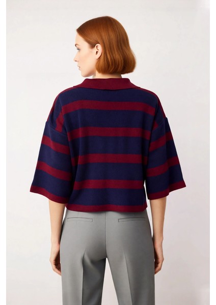 Kadın Polo Yaka Çizgili Basic Triko Kazak Regular Kalıbıyla Günlük Şıklık Sunan Rahat Tasarım fırsatları