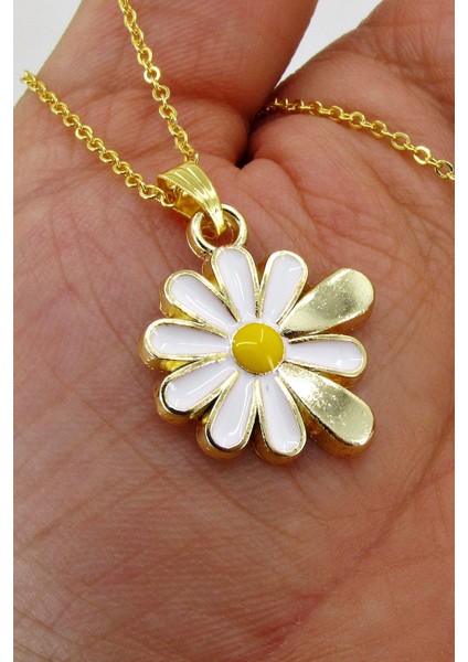 Kişiye Özel 2 İsimli Gold Renk Papatya Kolye bbk24