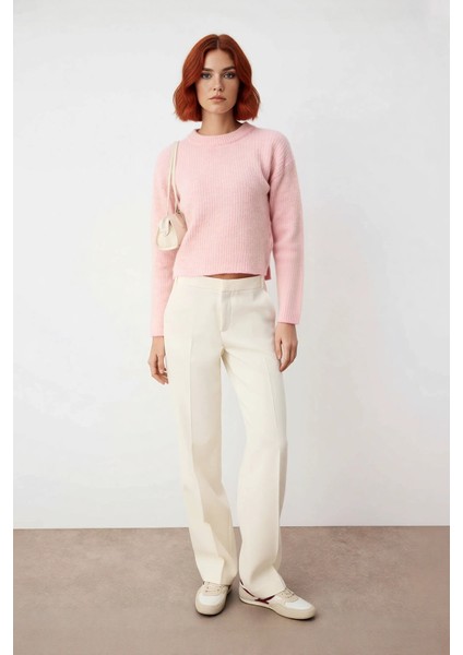 Kadın Dik Yaka Çizgili Crop Regular Kalıp Triko Kazak Soğuk Havalar Için Şık Günlük Kombinler fiyatları