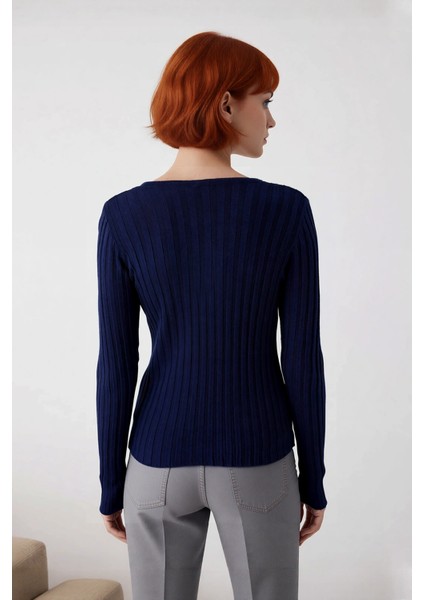 Kadınlar Için Ince Fitilli Kaçık Yaka Uzun Kollu Fitted Triko Kazak Ilkbahar Sonbahar Günlük Şıklık fırsatları