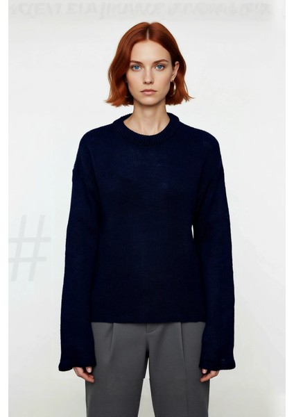 Kadın Oversize Triko Kazak Geniş Ispanyol Kol Bisiklet Yaka Düz Dokulu Kışlık Basic Model Kaliteli fiyatları