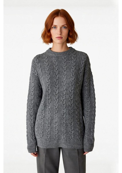 Kadın Oversize Kalın Saç Örgü Desenli Bisiklet Yaka Düşük Kol Uzun Boy Triko Kazak Kışlık Kaliteli fiyatları