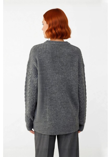 Kadın Oversize Kalın Saç Örgü Desenli Bisiklet Yaka Düşük Kol Uzun Boy Triko Kazak Kışlık Kaliteli fırsatları