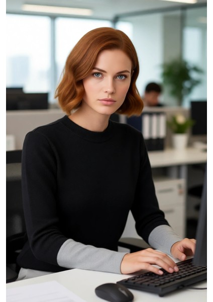 Kadın Regular Kalıp Uzun Kollu Bisiklet Yaka Renk Bloklu Triko Kazak Şık ve Konforlu Kışlık Giyim modelleri