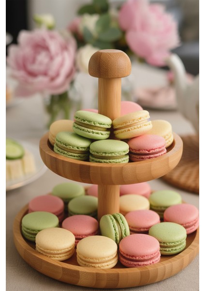 Zeyn 2 Katlı Sunum Tabakları Doğal Renkli Tasarım 17 x 20 cm Zarif Desen