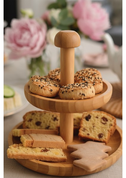 Zeyn 2 Katlı Sunum Tabakları Doğal Renkli Tasarım 17 x 20 cm Zarif Desen modelleri