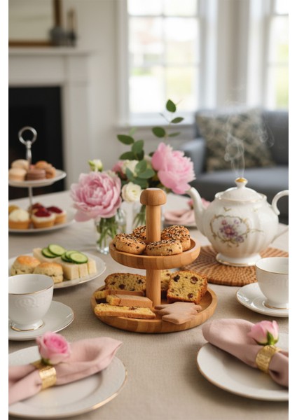 Zeyn 2 Katlı Sunum Tabakları Doğal Renkli Tasarım 17 x 20 cm Zarif Desen fırsatları