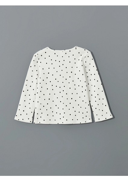 Lcw Kids Ekru Bisiklet Yaka Puantiyeli Kız Çocuk Tişört modelleri