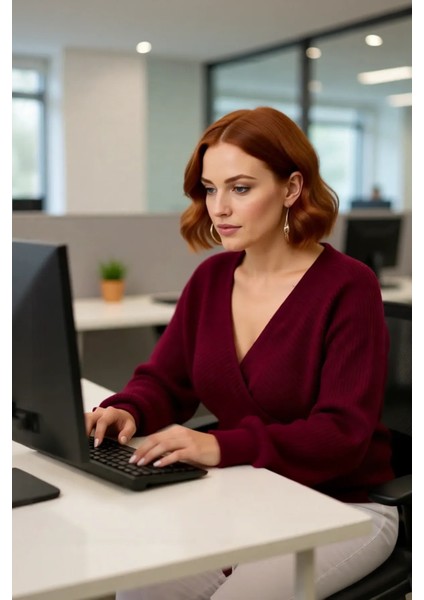 Kadın V Yaka Kruvaze Arkadan Bağlamalı Triko Kazak Akrilik Regular Fit Günlük Şık Soğuk Hava fırsatları