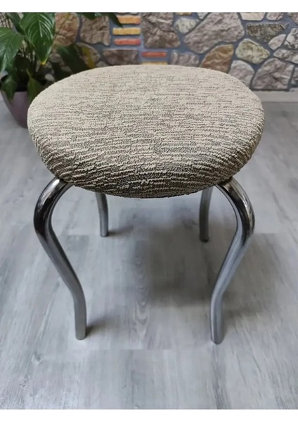 Lastıklı Çubuk Desen Jakarlı Yuvarlak Standart Tabure Örtüsü 28-35CM Uyar 1 Adet