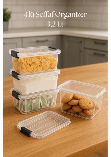 4 Lü Şeffaf Saklama Kutusu & Düzenleme Kutusu 3,2 Lt