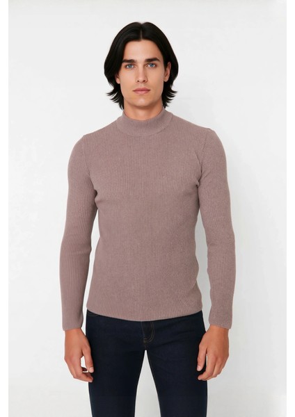 Erkek Dik Yaka Uzun Kol Fitilli Dar Kalıp Triko Kazak Kış Sezonu Için Modern ve Konforlu Stil