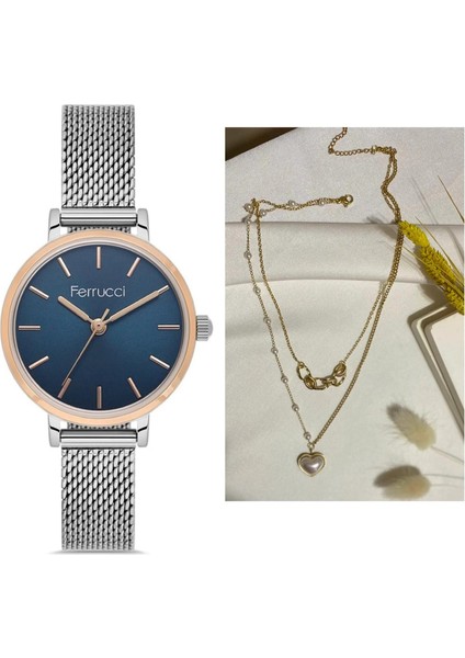 Minimal Kasa Hasır Ayarlanabilir Çelik Kordon Kadın Kol Saat+Çelik Kolye Hediye Set