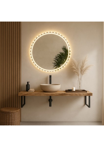 Luna Halo LED Işıklı Yuvarlak Ayna – Modern Lüks Duvar ve Banyo Aynası fırsatları