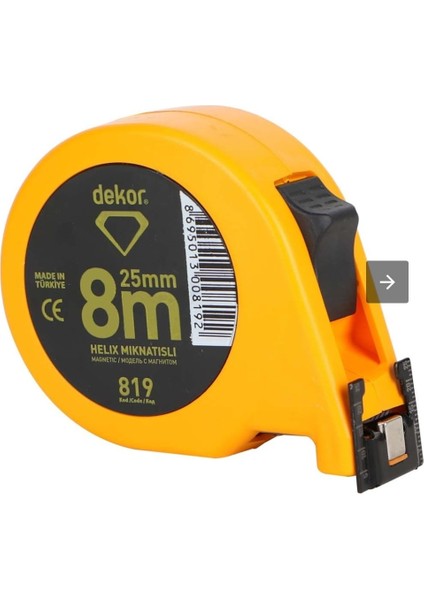 Mıknatıslı Şerit Metre 8mx 25MM - Kod 819 - Sarı Seri