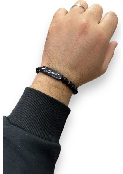 K. Atatürk İmzalı 2 Adet Mat ve Parlak Siyah Boncuk Taşlı Bileklik Çifti bbb20