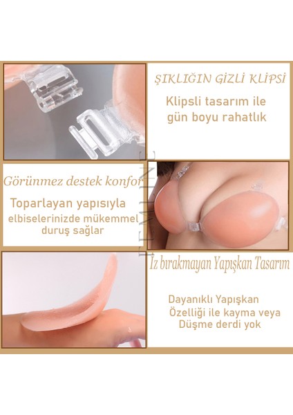 Yapışkan Silikon Sütyen - Klipsli Şeffaf Askılı - Dikişsiz - Toparlayıcı - Kaldırıcı fiyatları