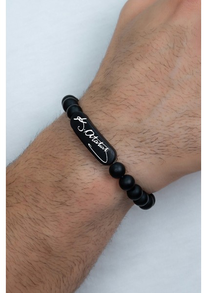 K. Atatürk İmzalı Mat Siyah Boncuk Taşlı Erkek / Kadın Bileklik bbb19cm indirimleri