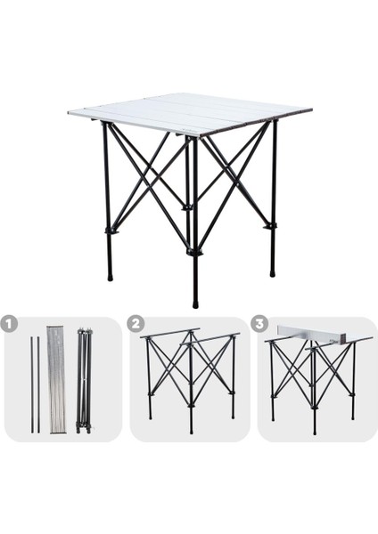 Katlanabilir Alüminyum Kamp ve Piknik Masası - Akordion - Silver - (54024)