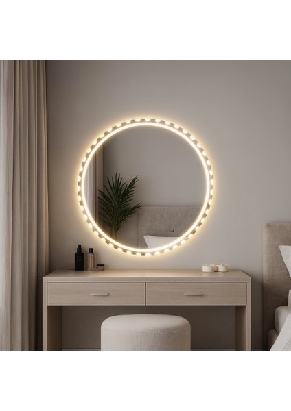 Luna Halo LED Işıklı Yuvarlak Ayna – Modern Lüks Duvar ve Banyo Aynası fırsatları
