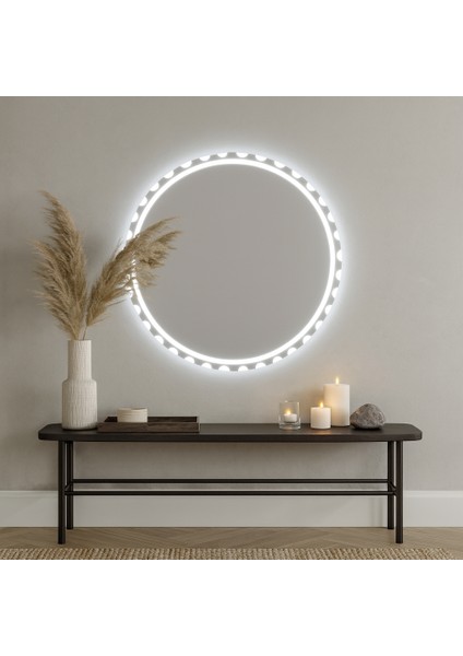 Luna Halo LED Işıklı Yuvarlak Ayna – Modern Lüks Duvar ve Banyo Aynası fırsatları