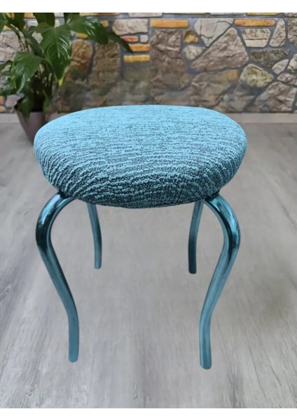 Lastıklı Çubuk Desen Jakarlı Yuvarlak Standart Tabure Örtüsü 28-35CM Uyar 1 Adet