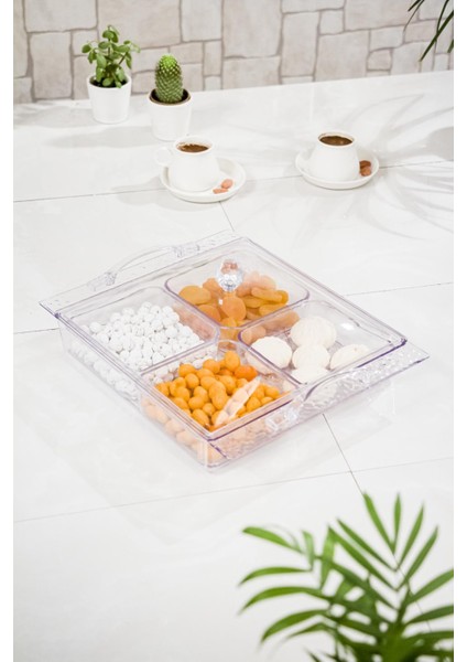 Akrilik Şeffaf 4'lü Tek Kapaklı Kahvaltılık & Sunumluk