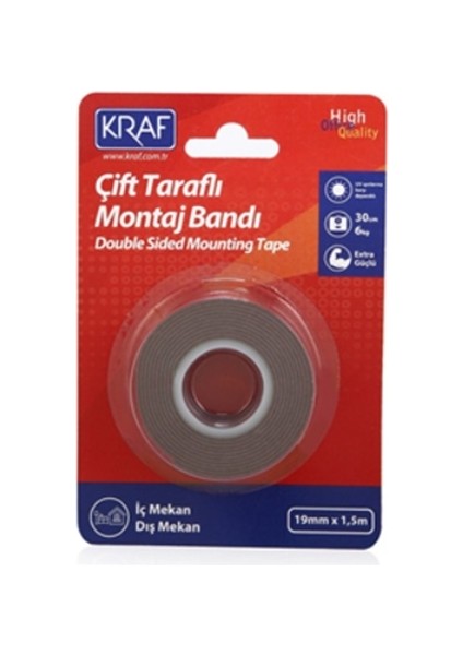 Çift Taraflı Montaj Bandı 19X1,5M Kırmızı Iç Dış - 3 Adet