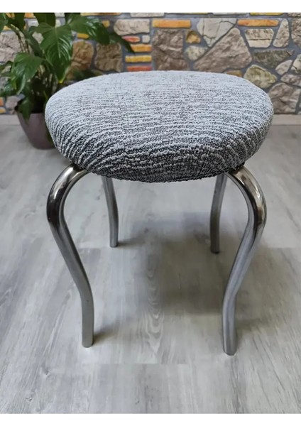 Lastıklı Çubuk Desen Jakarlı Yuvarlak Standart Tabure Örtüsü 28-35CM Uyar 1 Adet