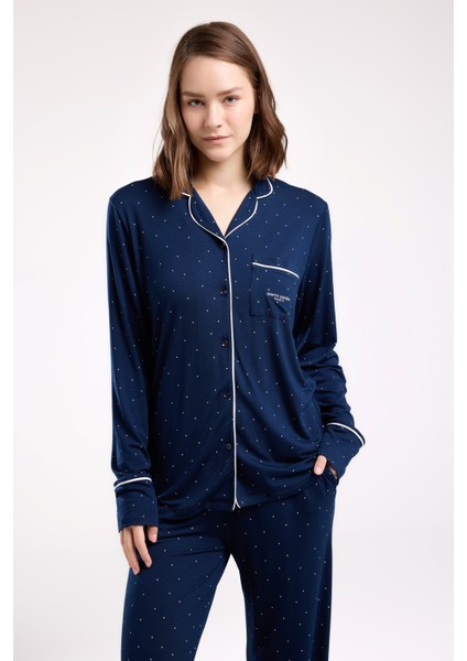 Kadın Gömlek Yaka Önden Düğmeli Pijama TAKIM-8986
