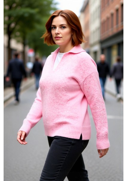 Kadınların Soğuk Havalar Için Ideal Regular Kalıp Polo Yaka Düz Desen Triko Kazak Kaliteli modelleri